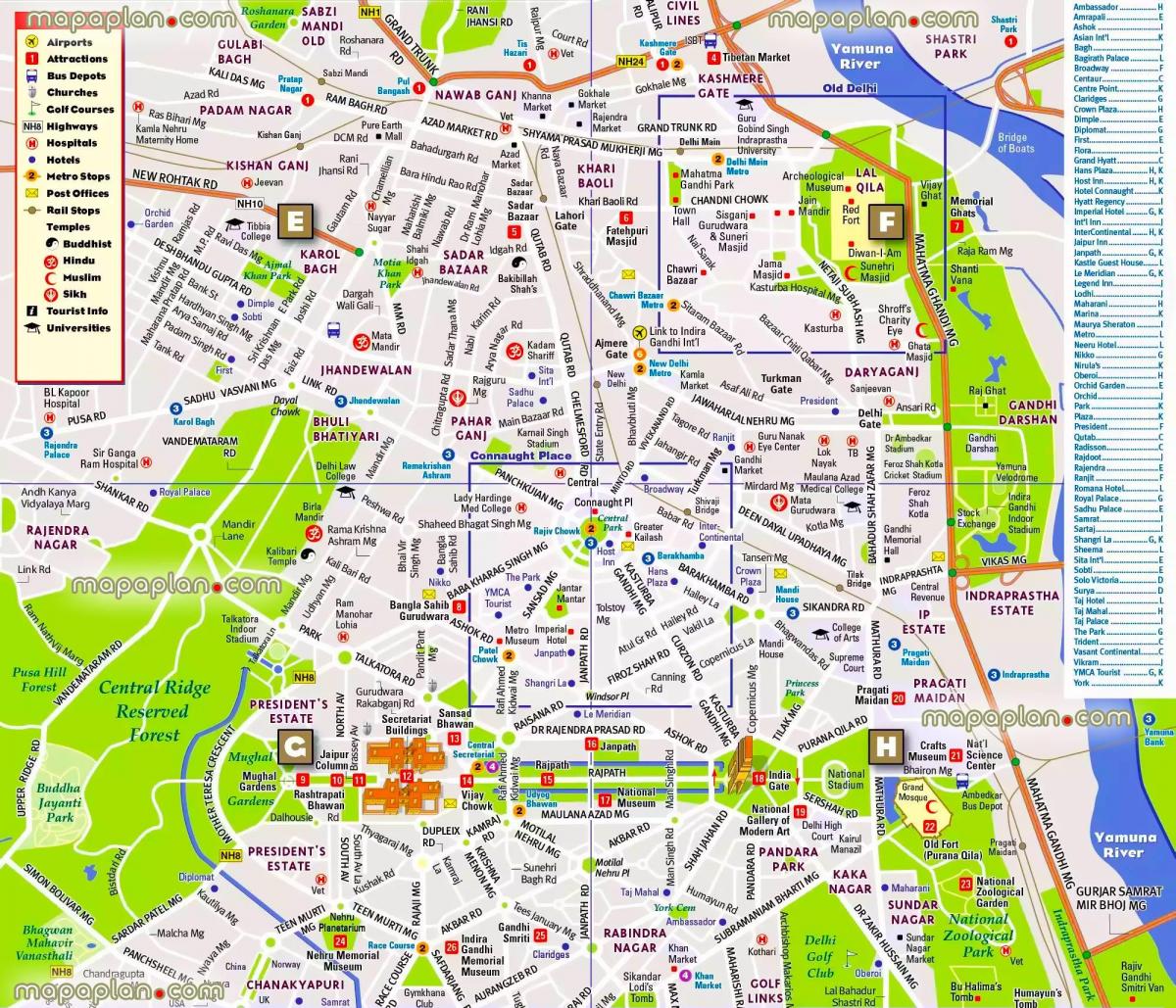 New Delhi centrum kaart